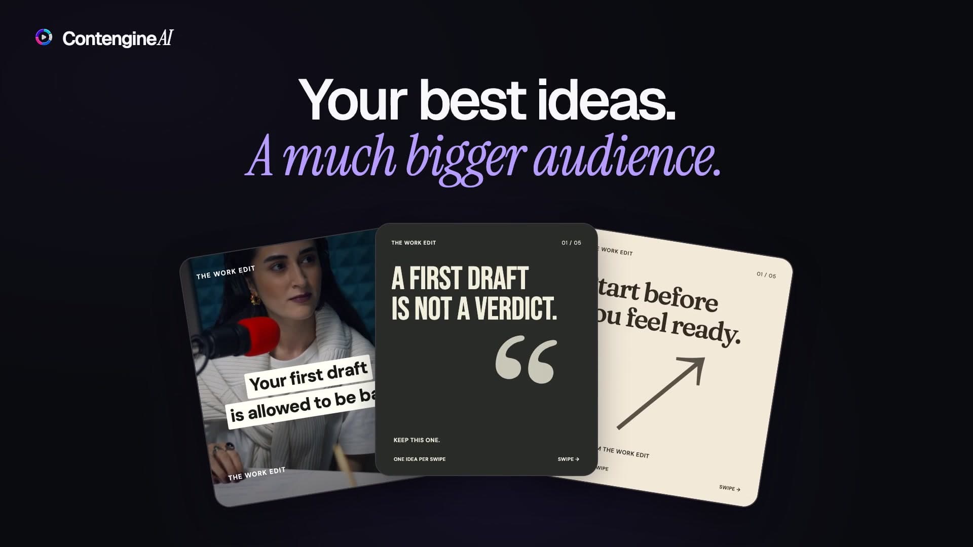 Three example short-form posts made with an AI creator