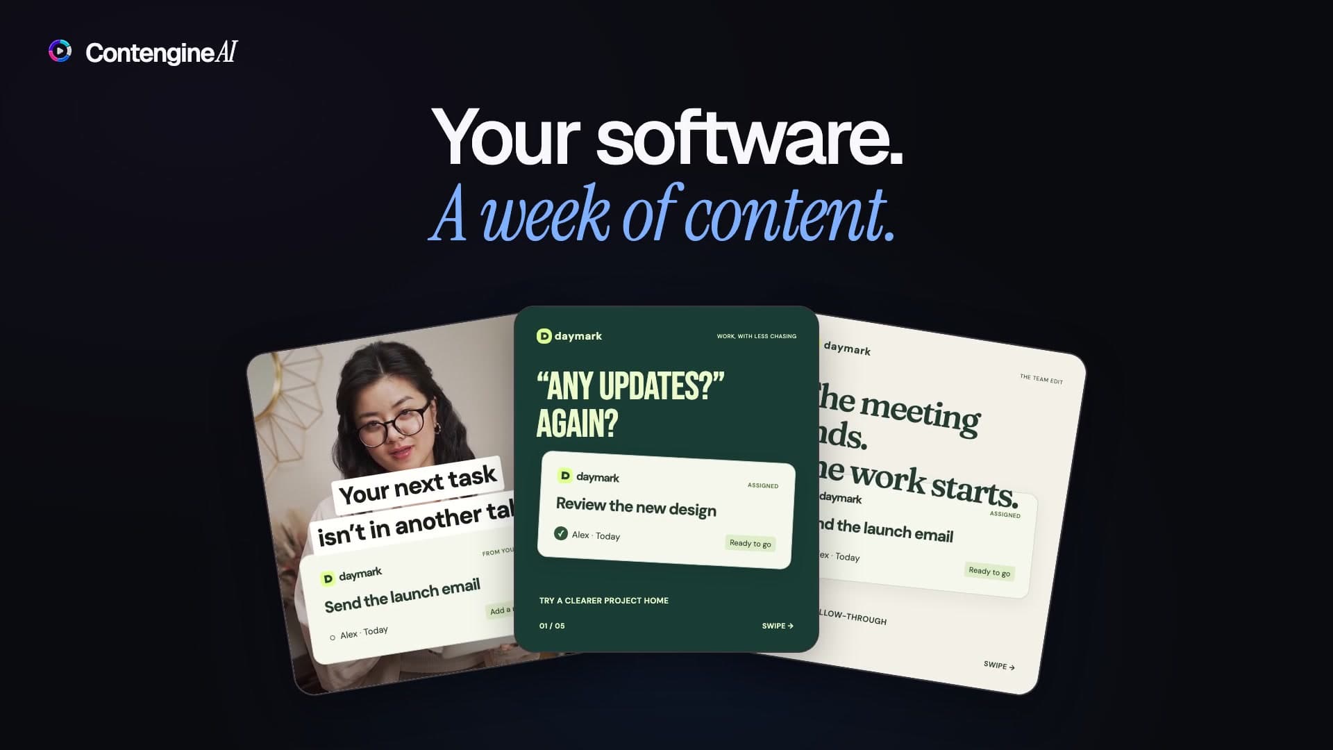 Three example short-form posts made for a software brand