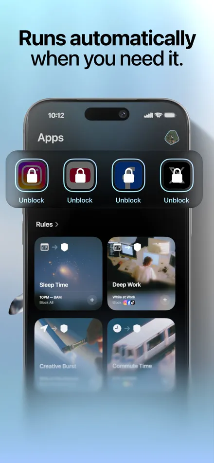 Opal short-form post: App Store screenshot of a phone showing app-blocking shields.
